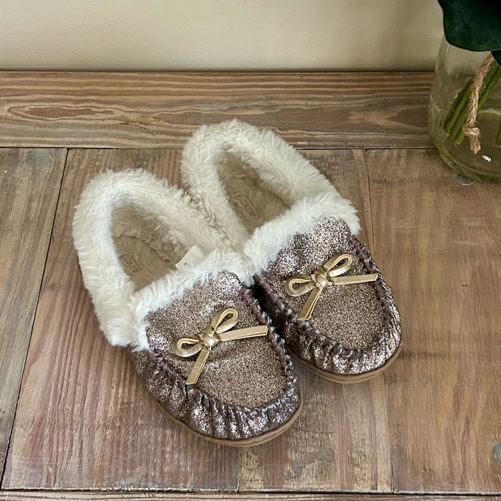 Crewcuts Gold Glittery Moccasin Slippers